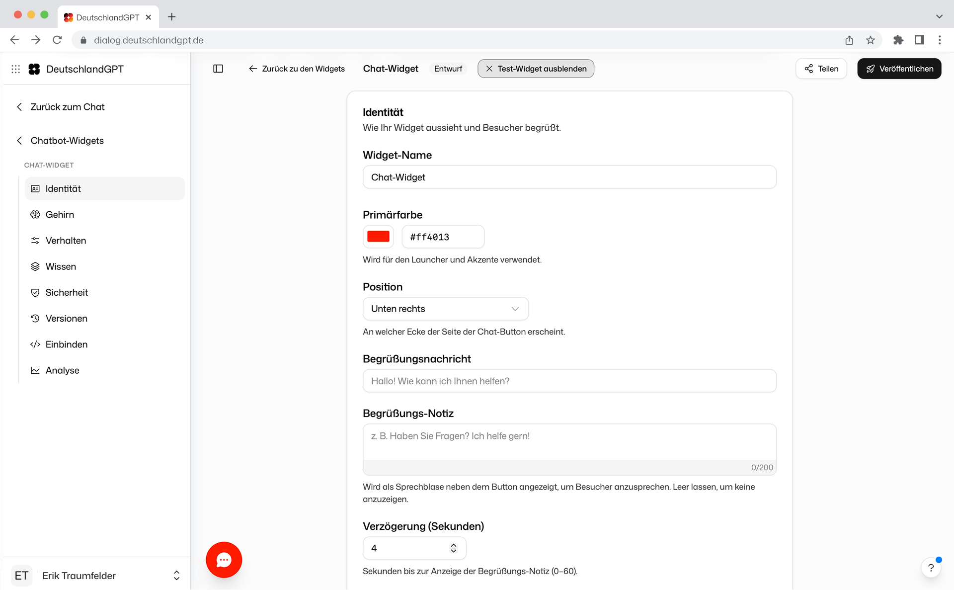 DeutschlandGPT Chat-Widget — Einstellungen im Admin-Bereich