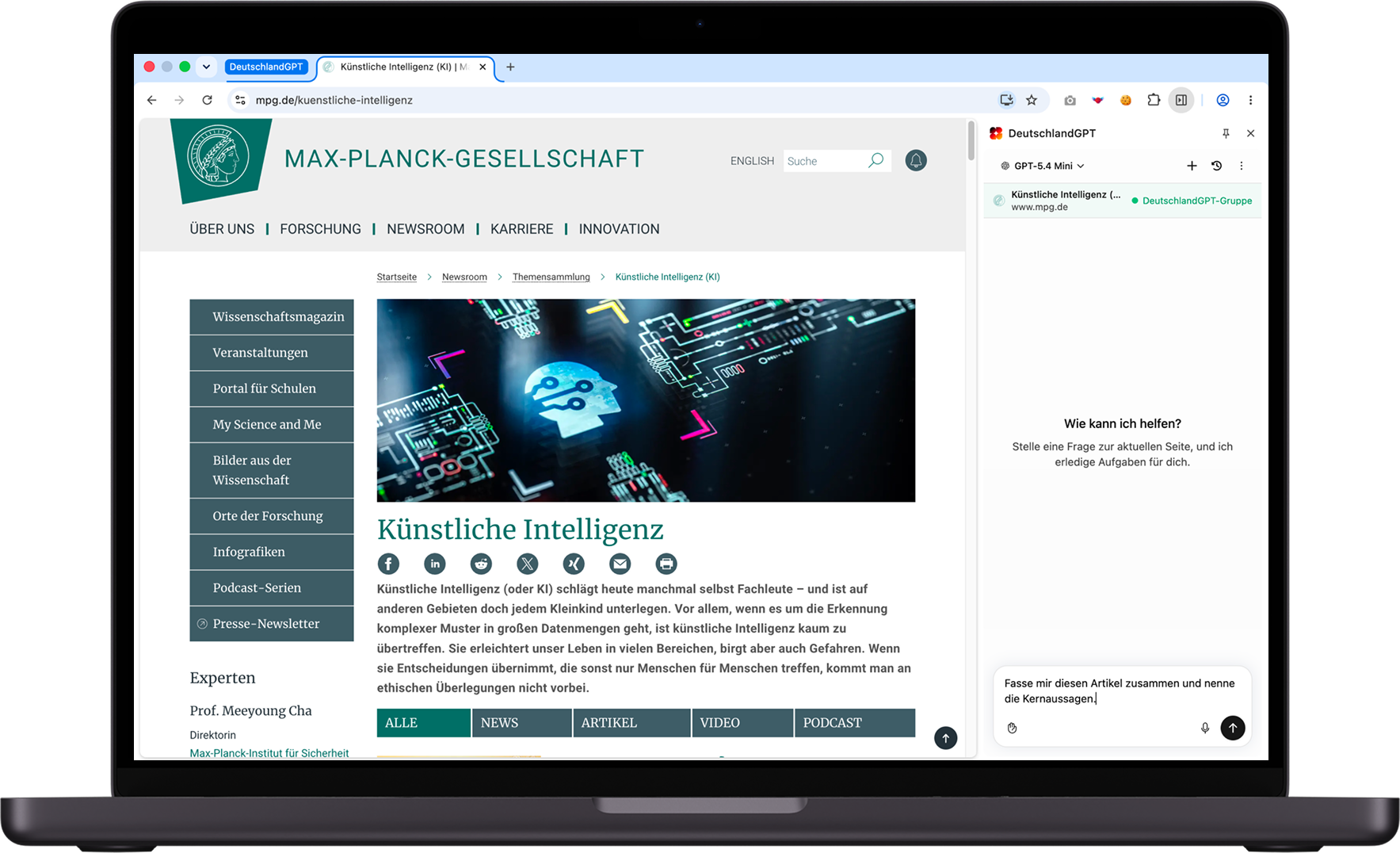 DeutschlandGPT Chrome-Erweiterung im Browser