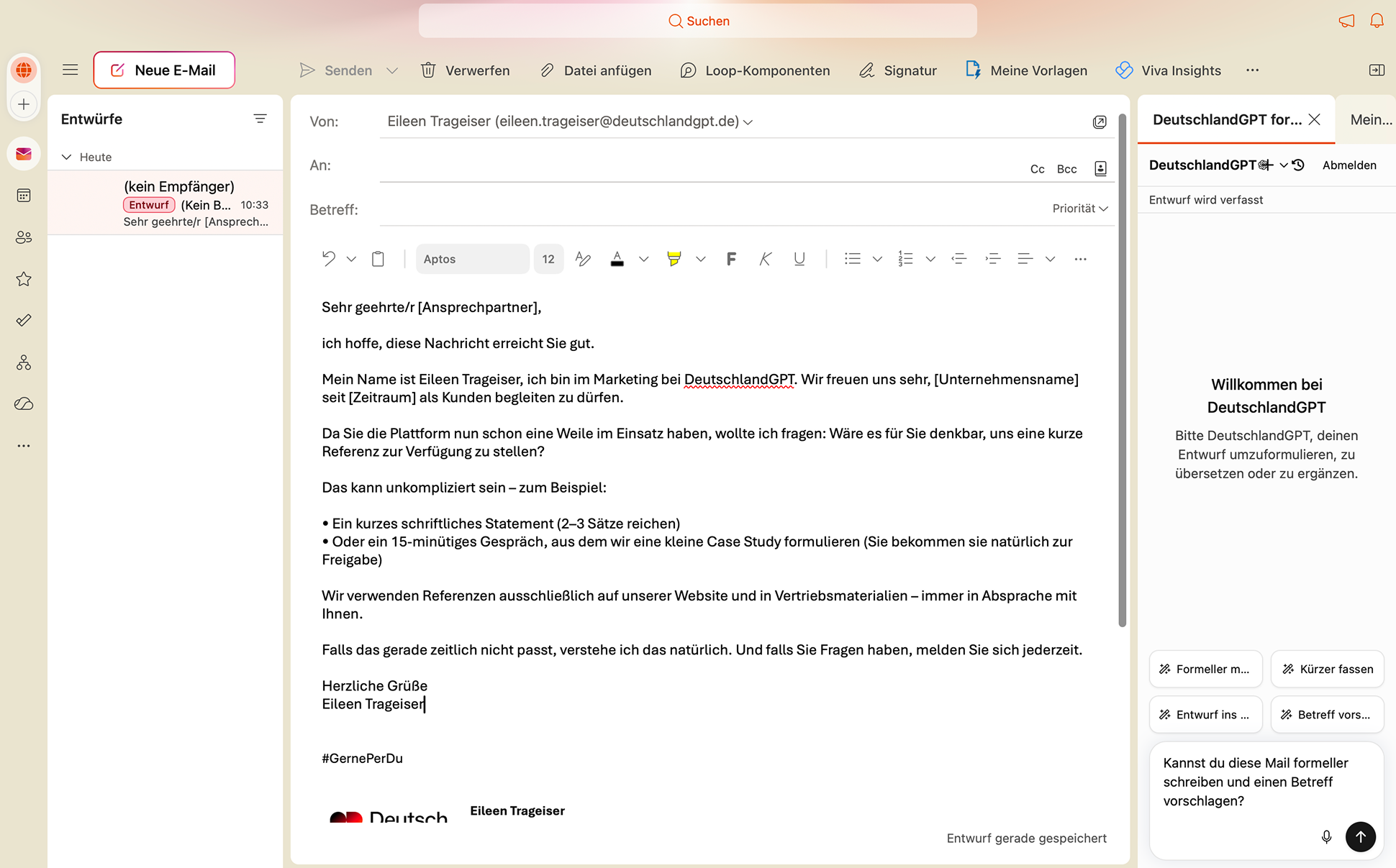 DeutschlandGPT für Outlook — Task-Pane direkt im Posteingang