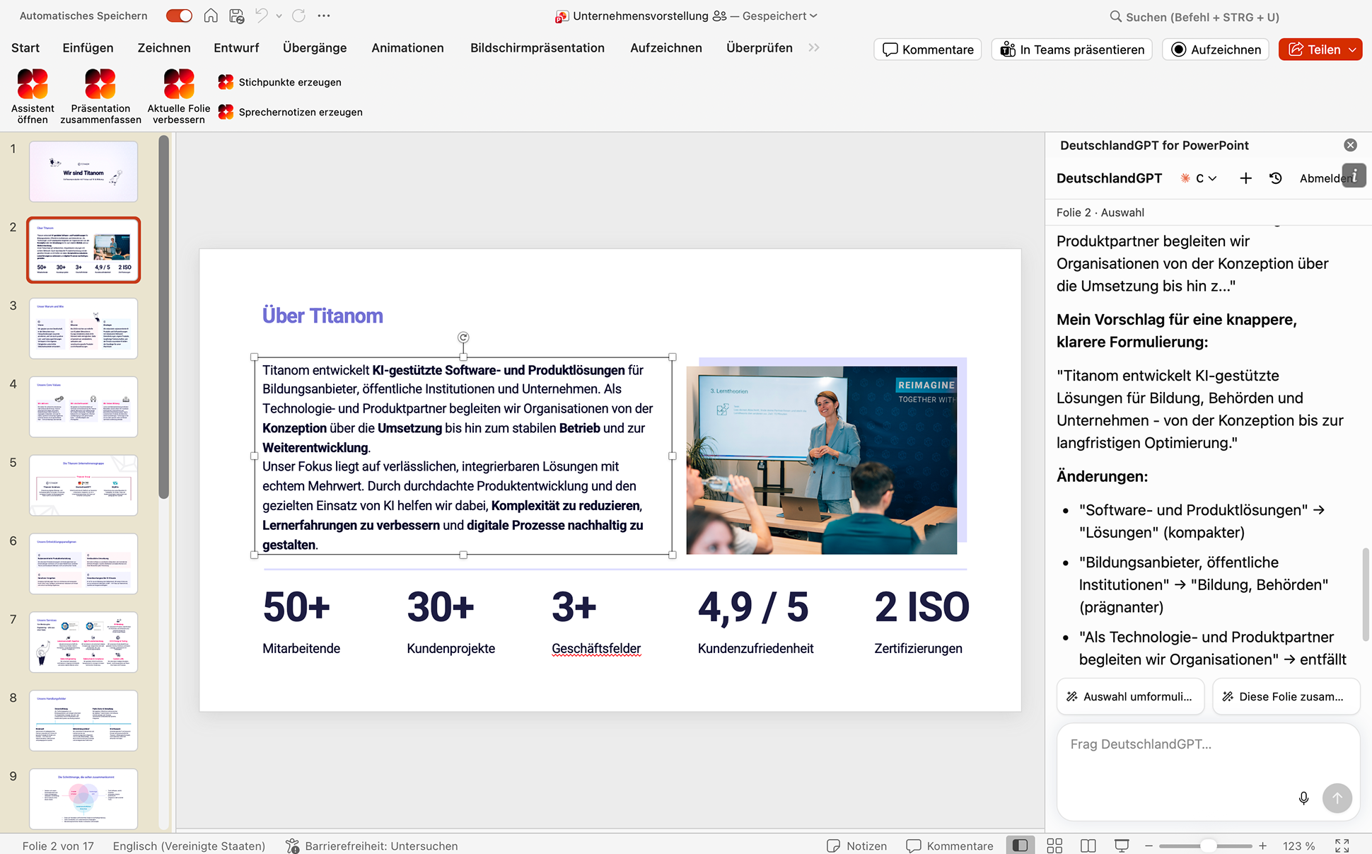 DeutschlandGPT für PowerPoint — Task-Pane direkt neben der Folie