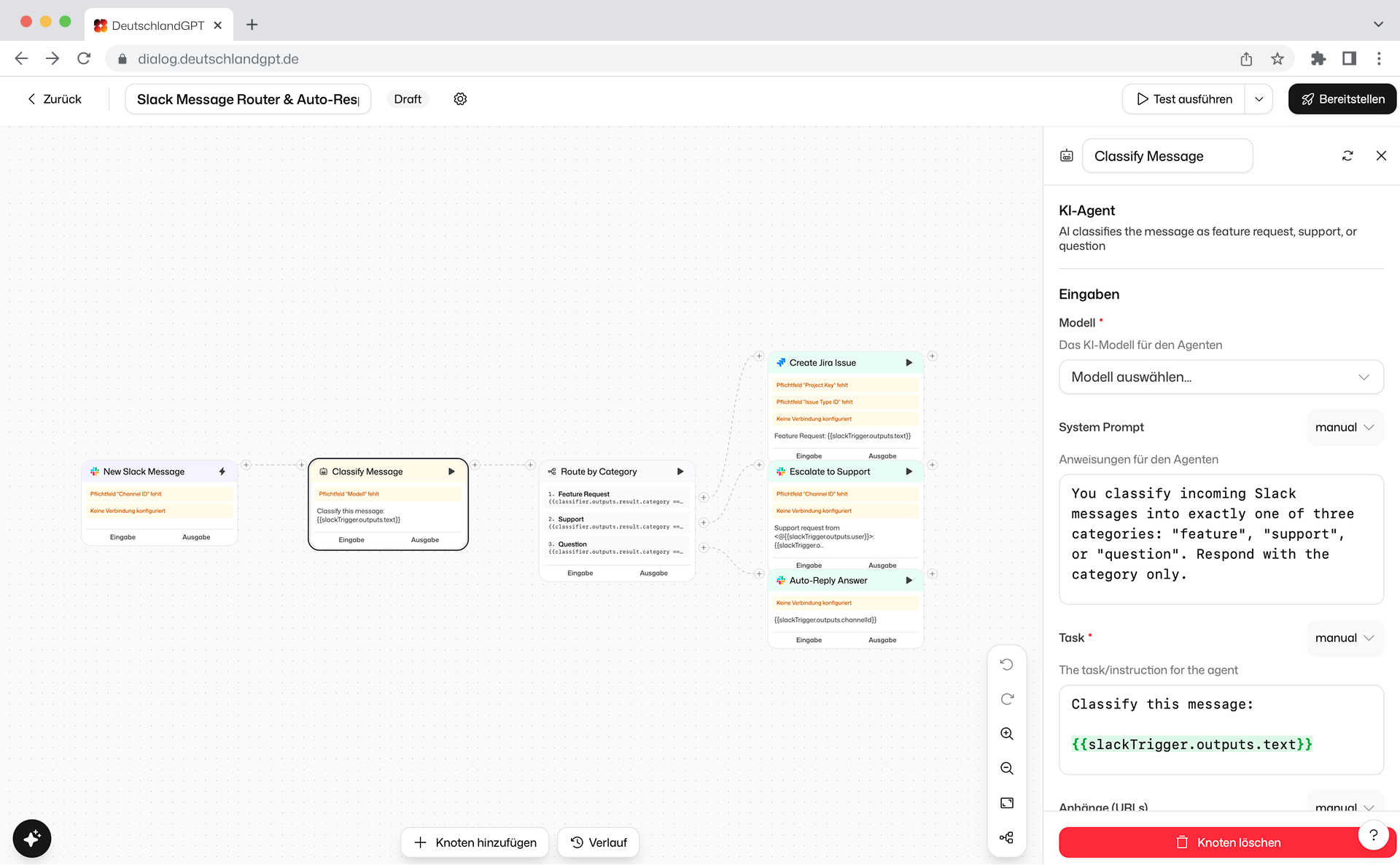 DeutschlandGPT Workflow-Builder — Workflow bearbeiten