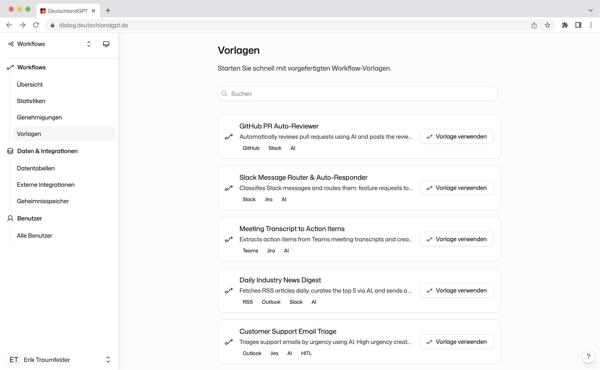DeutschlandGPT Workflow-Vorlagen — Template-Bibliothek für jede Abteilung